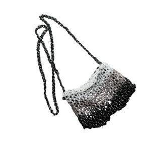 Cache Black Beaded Small Evening Shoulder Purse Handbag Vintage 1980s Handmade